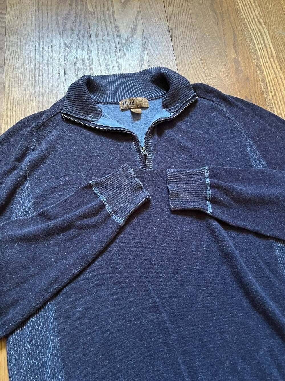 Blue Men's Navy Blue Quarter-Zip Mock Neck Cotton Blend Pullover Sweater Size XL